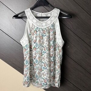 Daniel Rainn Women's Floral Satin Lace Trim Blouse Small Petite Ivory Boho